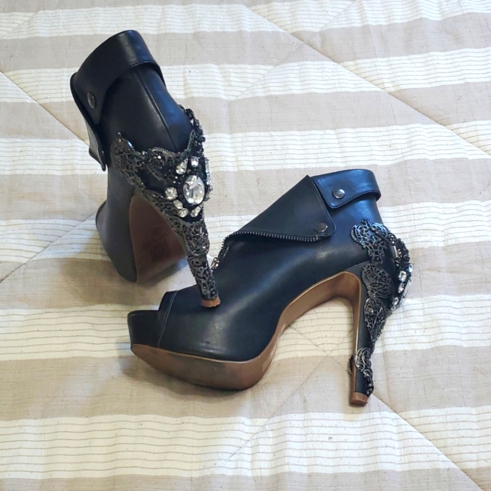 Black Boots with Swarovski Crystal